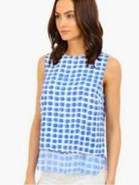 Kate Spade Blue Island Stamp Double Layer Tank Top Abstract Dot Print Size XL